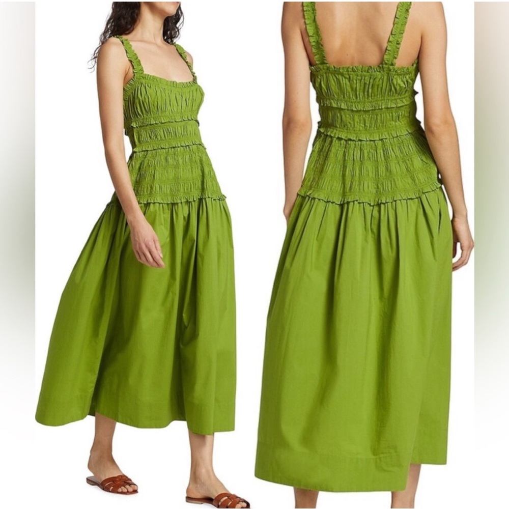 Doen Green Smocked Midi Dress